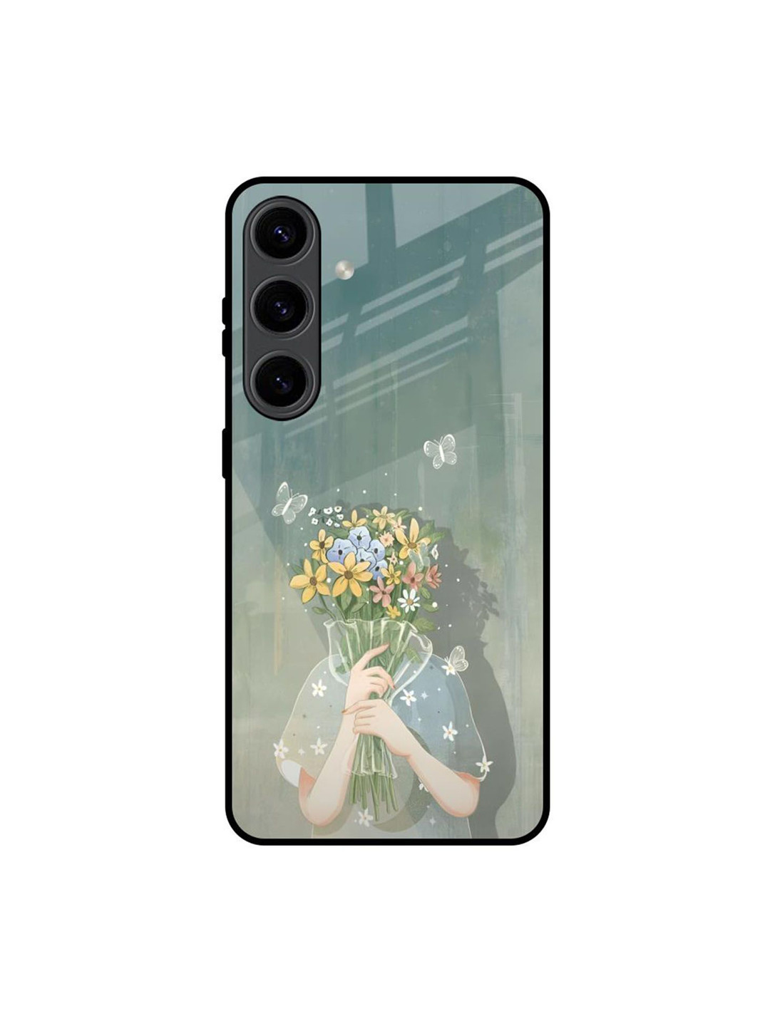 QRIOH Floral Facade Printed Lightweight Silicone Samsung Galaxy S24 5G Glass Back Case
