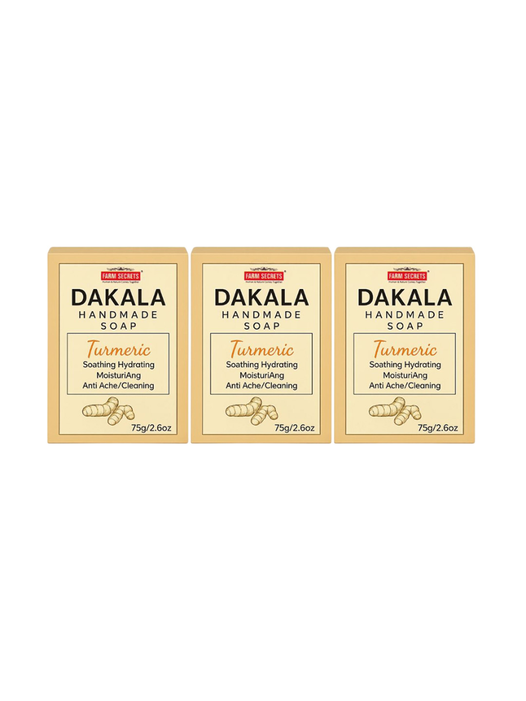 FARM SECRETS Set Of 3 Dakala Herbal Handmade Turmeric Soap- 75 g Each