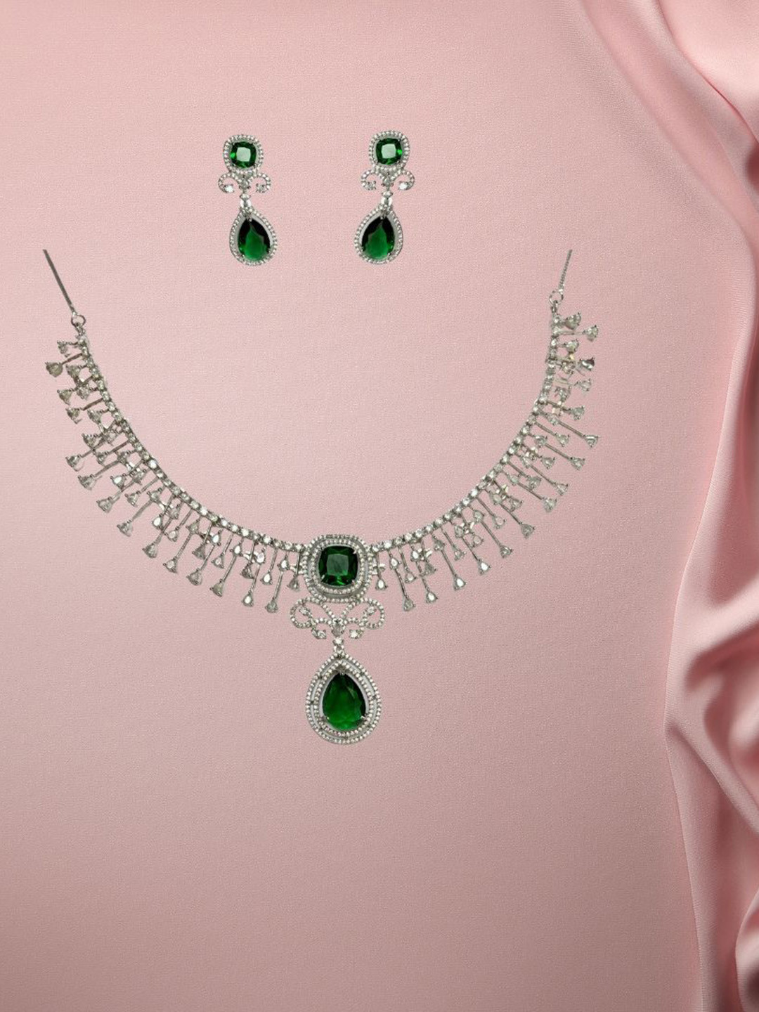 Poush Luxury AD Studded Choker Necklace & Earrings Set