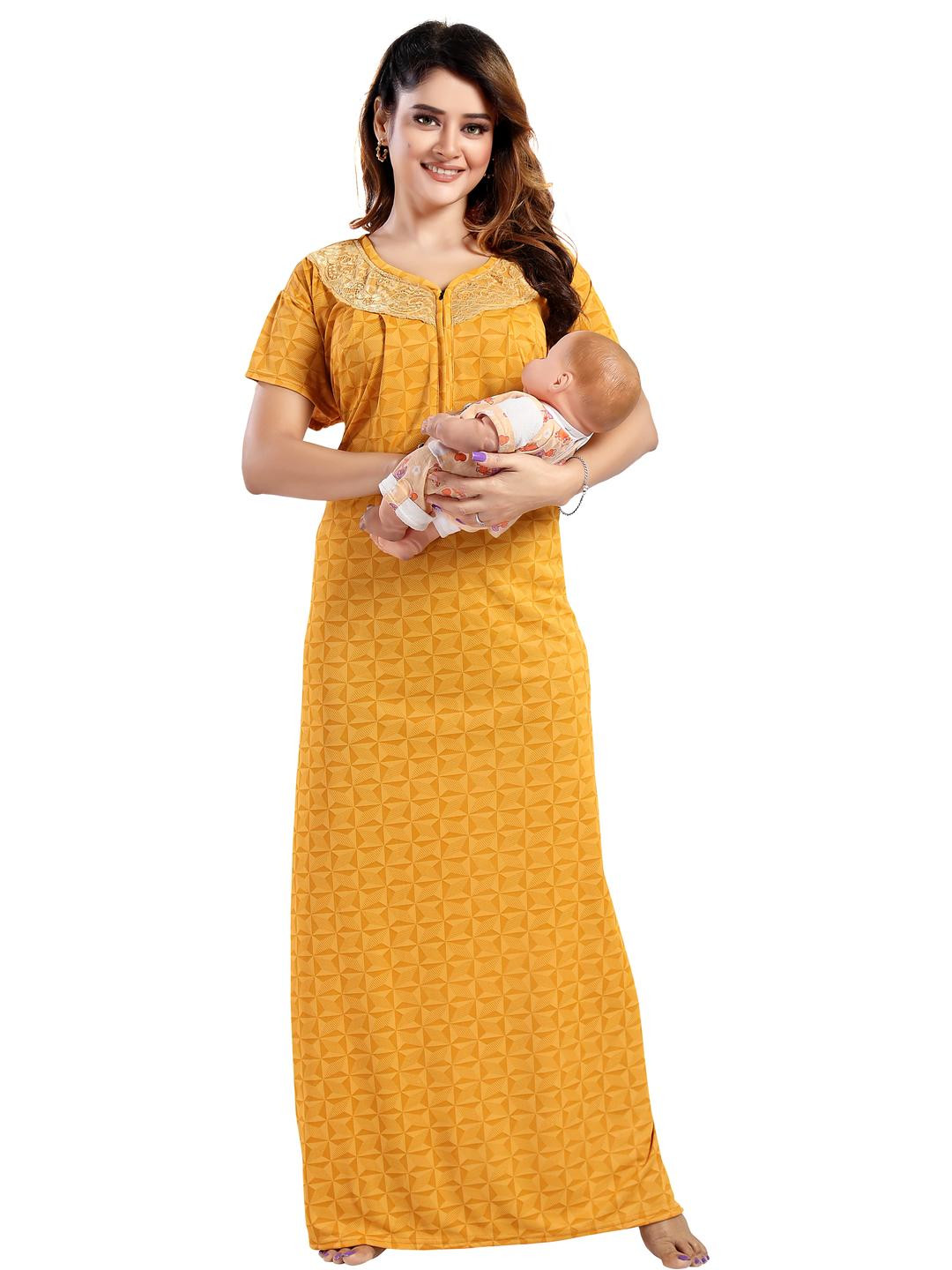 LIFE-TALE Women Yellow Pure Cotton Nightdress
