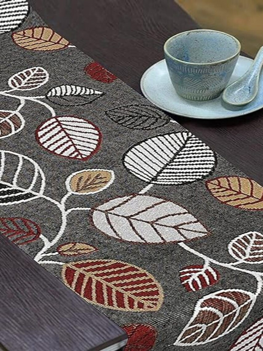 PRAKARTIK Black & Maroon Floral Printed Pure Cotton TableRunner