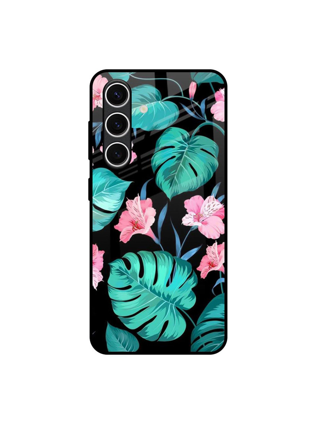 QRIOH Tropical Leaves Printed Lightweight Silicone Samsung Galaxy S24 FE 5G Glass BackCase