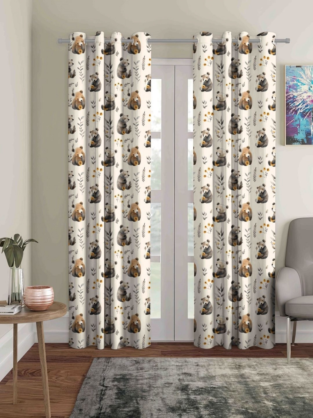 Aura Kids Beige & Yellow 2 Pieces Quirky Window Curtains