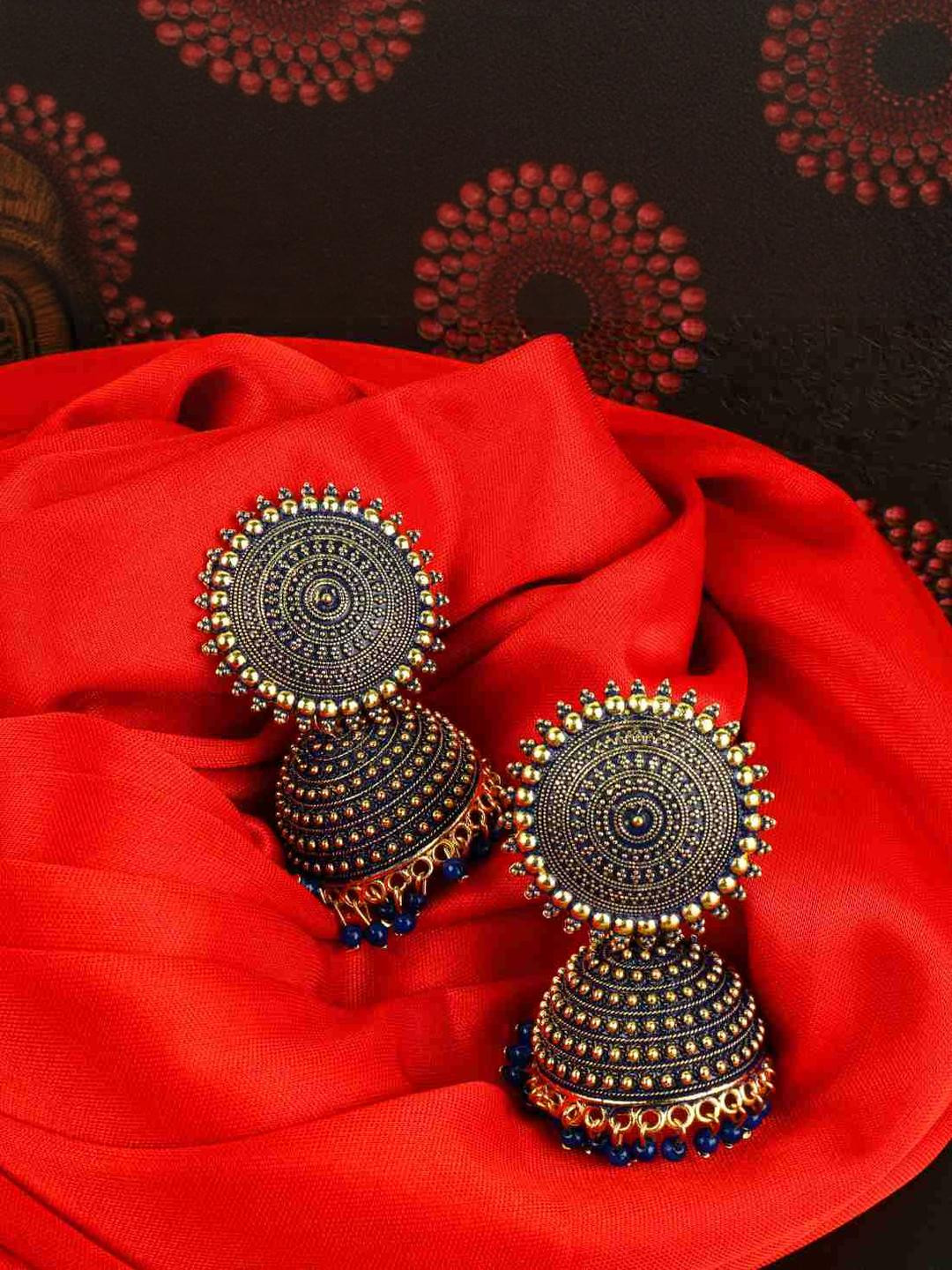 BMINO Blue Brass Jhumki Earrings