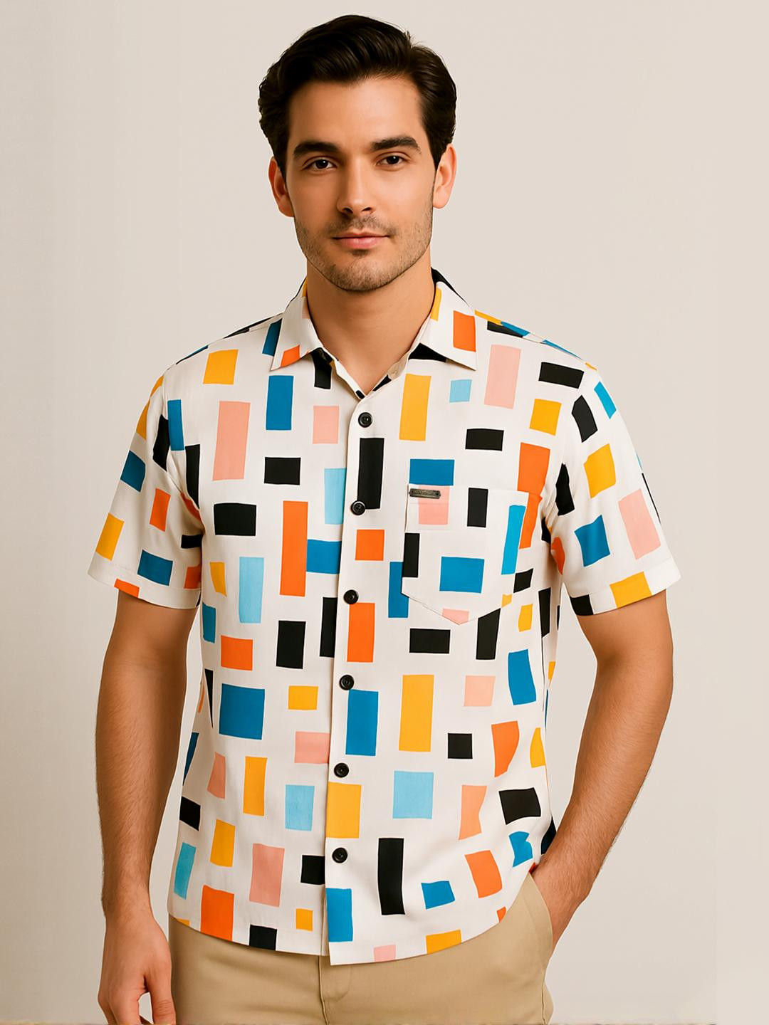 NUEVOSDAMAS Men Printed Casual Half Sleeved Shirt
