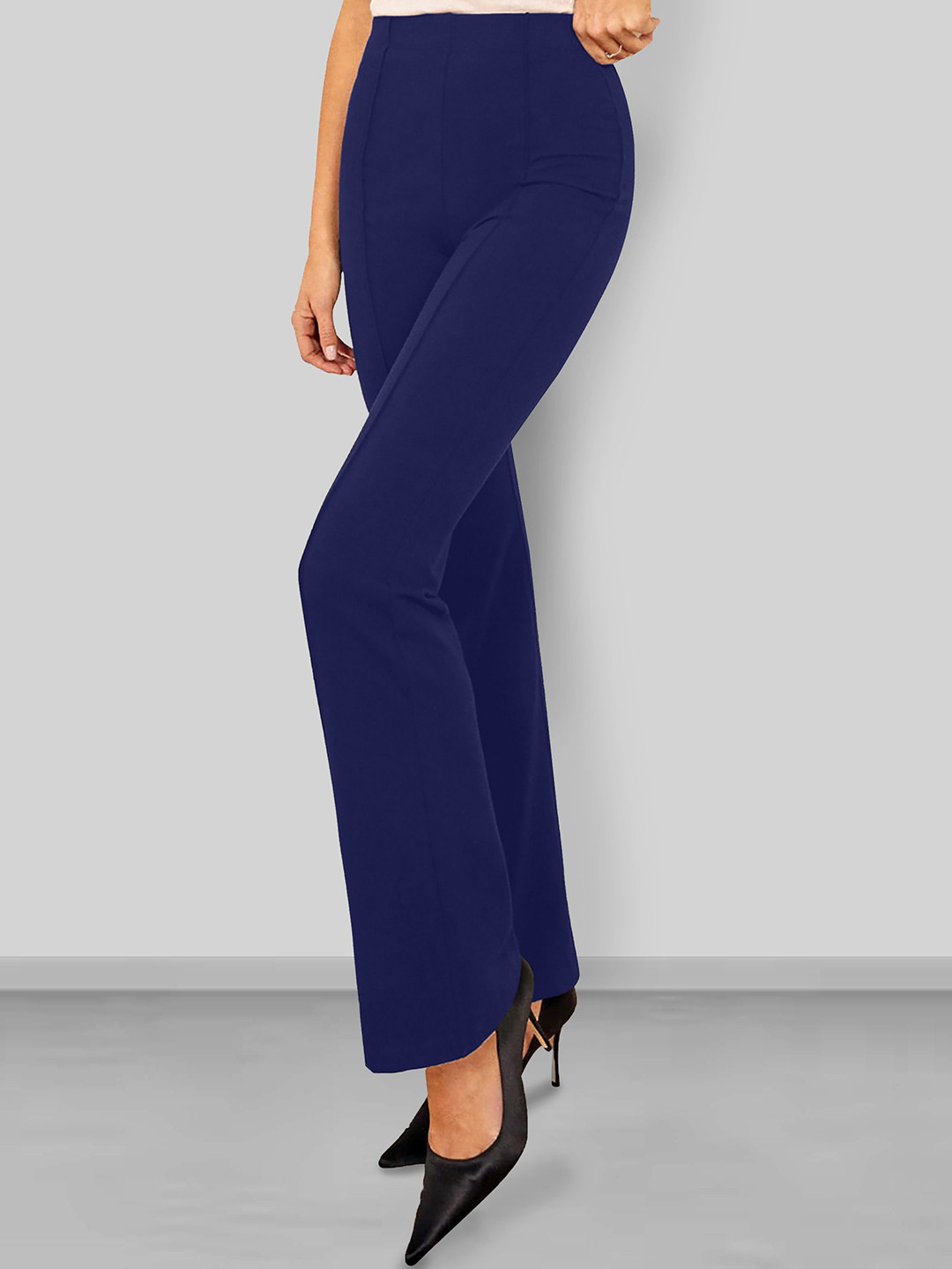 Dream Beauty Fashion trouser-57-dhoni-navy Women Bootcut Mid-Rise Flat-Front Trousers
