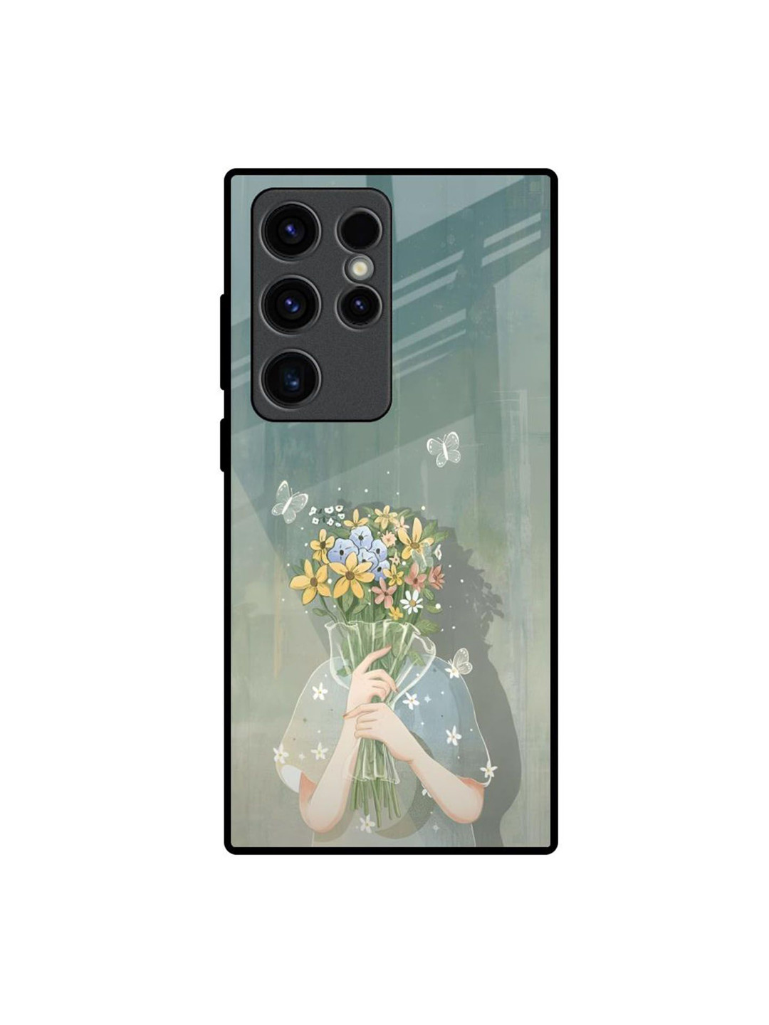 QRIOH FloraFacade Printed Samsung Galaxy S23 Ultra 5G Glass Back Case Mobile Accessories