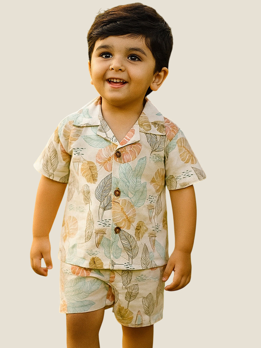 Anneca Boys Leaf Printed Short Sleeves Shirt With Shorts