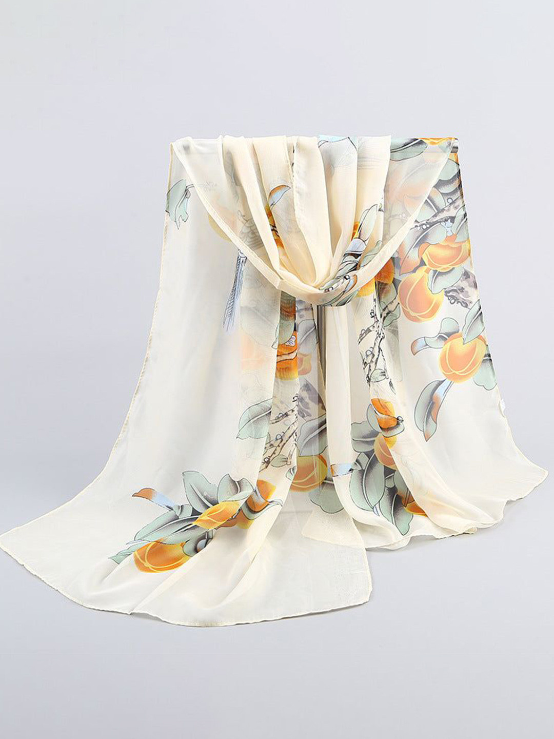 QUECY Floral Printed Silk Scarf