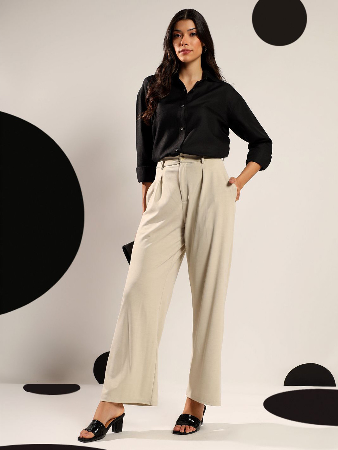 Kotty Women Relaxed Fit Solid Spread Collar Cotton Casual Shirt