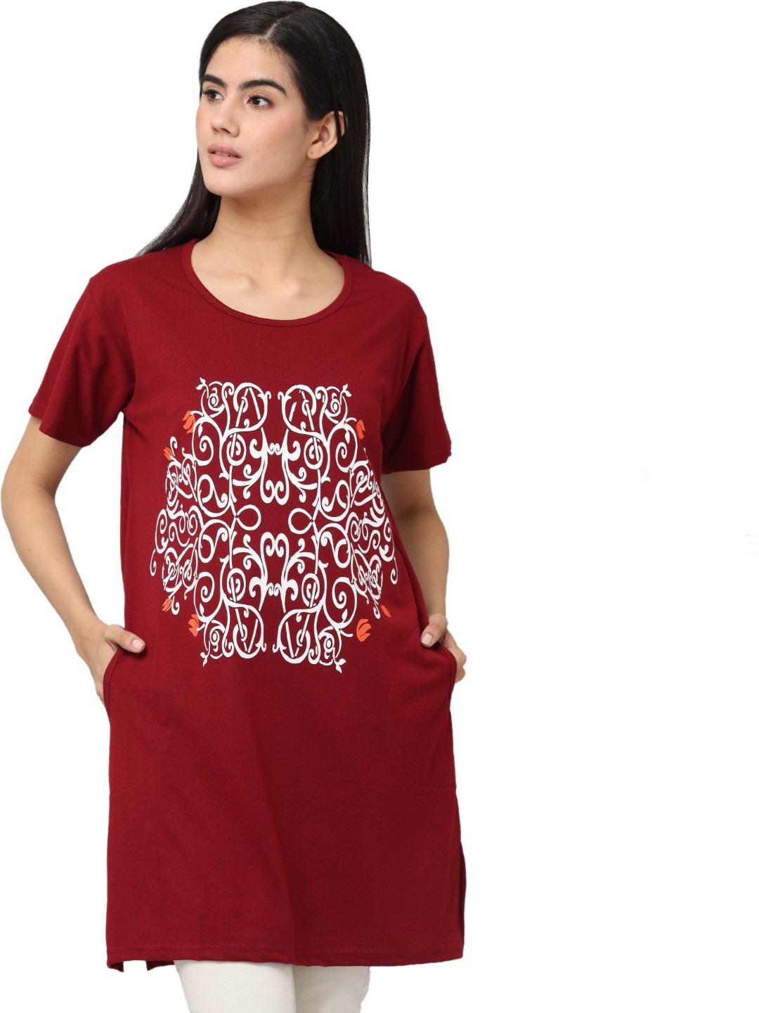 DDASPRATION Women Abstract Printed Round Neck Cotton Oversized T-shirt