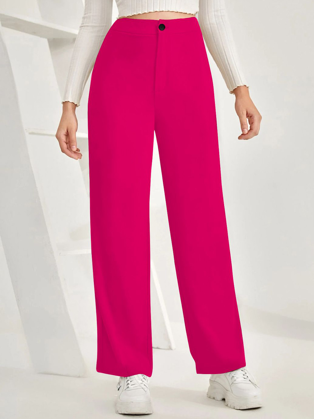 BAESD Women Relaxed Straight Leg High-Rise Trousers