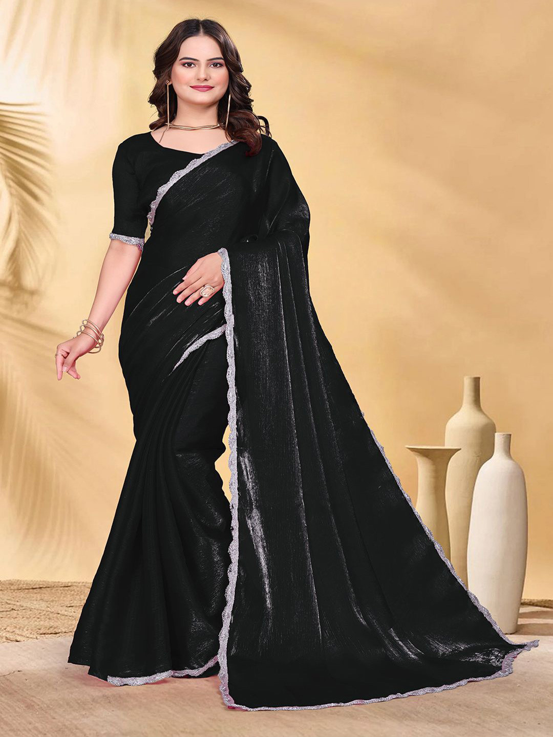 PATDOM Jimmy Choo Embroidered Border Saree with Blouse Piece