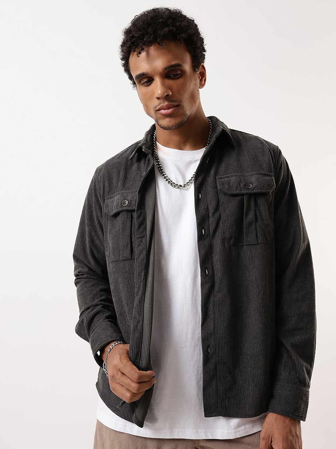 Hubberholme Ribbed Corduroy Spread Collar Casual Shirt