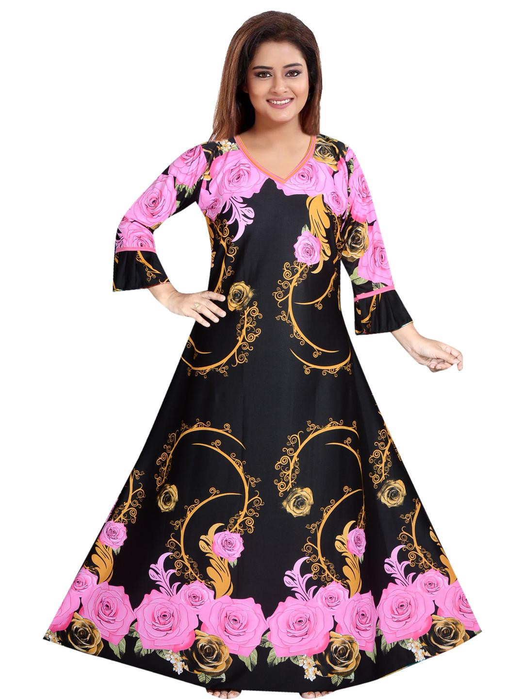 PURSA Women Pink Satin Nightdress