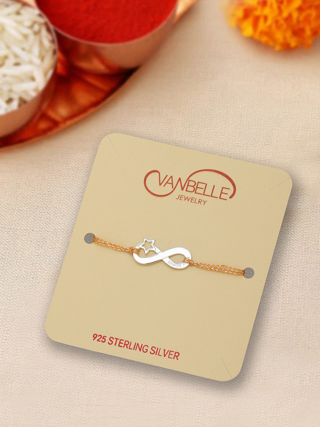 VANBELLE Rhodium Plated Infinity with Star and Bhaiya Mera Textured Rakhi for men