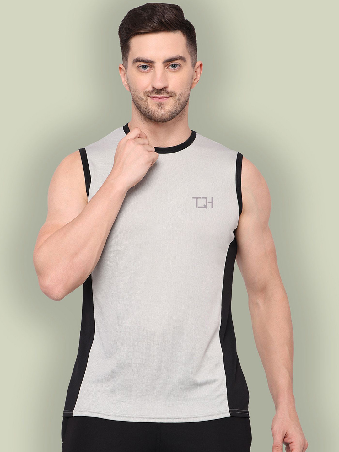TQH Knitted Round-Neck Sleeveless Gym Vest - TQH-Sleeveles_BLOCK_811_Grey_.S