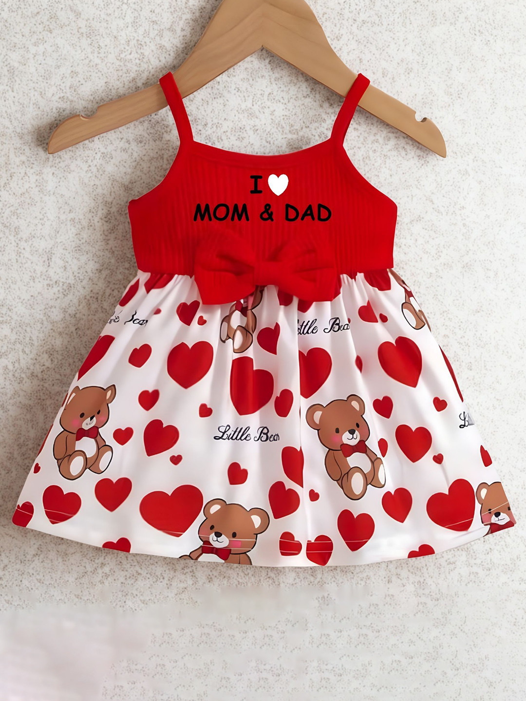 4YOU DRESSES Girls Printed Bow Detailed Cotton Fit and Flare Dress