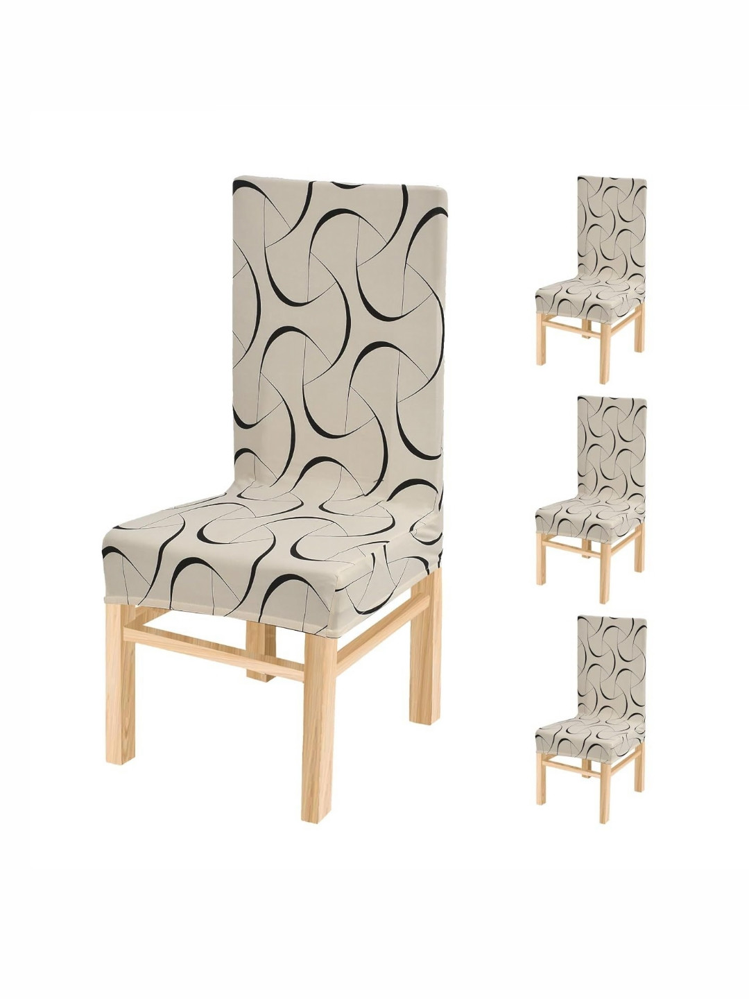 Yellow Weaves Beige & Grey 4 Pieces Printed Stretchable Chair Covers