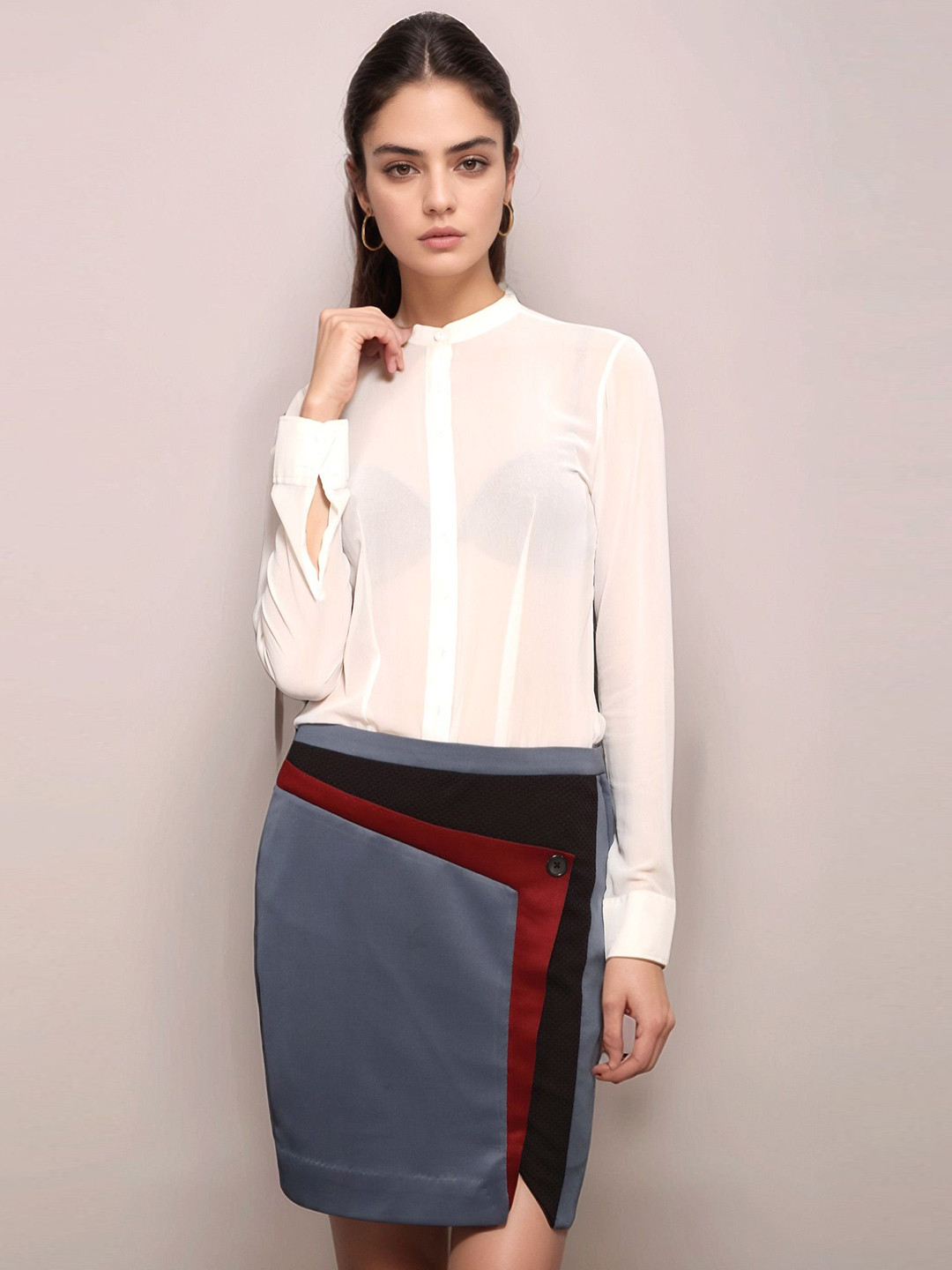 Dheeraj Sharma Women Solid Band Collar Casual Shirt