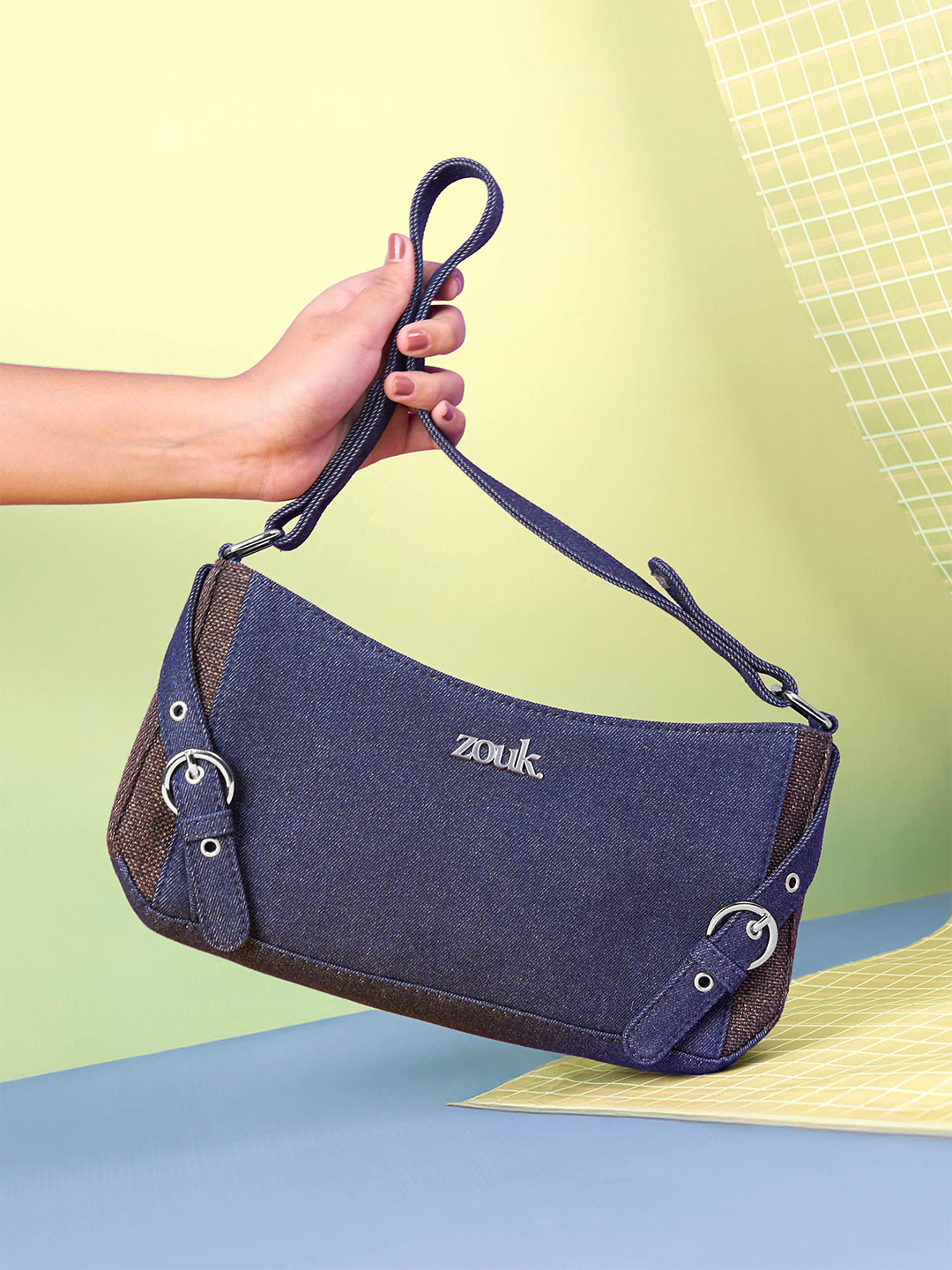 Alt by Zouk  Women Solid Baguette Buckle Detail Shoulder Bag