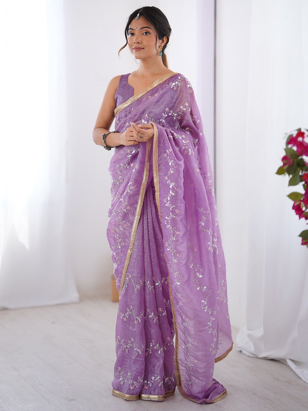 KALINI Embellished Emboridered Beads and Stones Saree