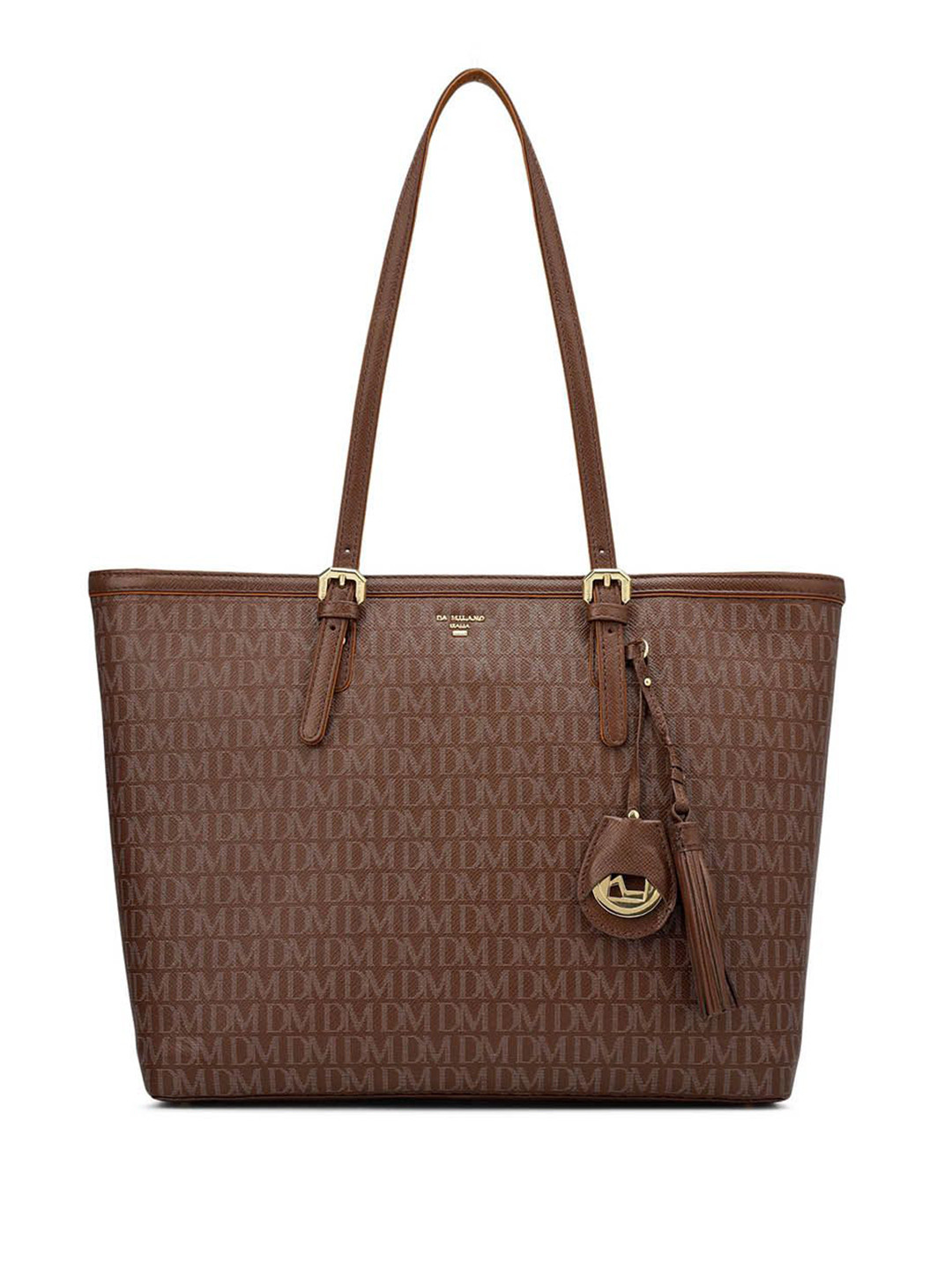 Da Milano LB-02086 Women Brand Logo Structured Tasselled Leather Shoulder Bag