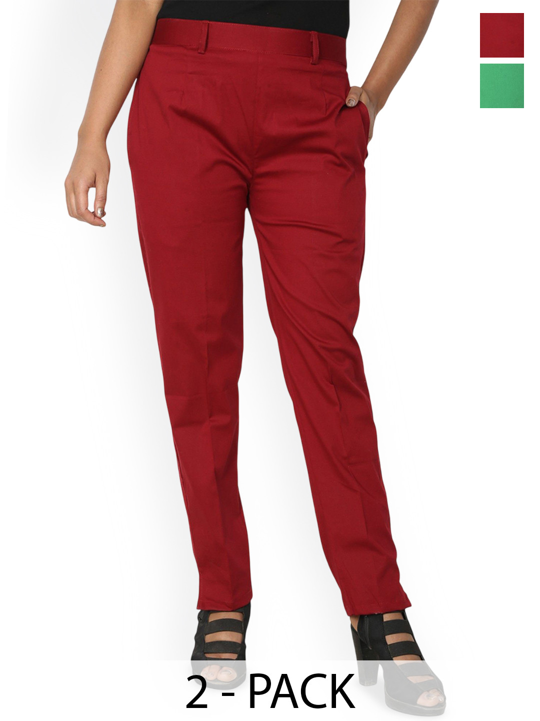 SRISARAS Pack of 2 Women Mid-Rise Cotton Peg Trousers