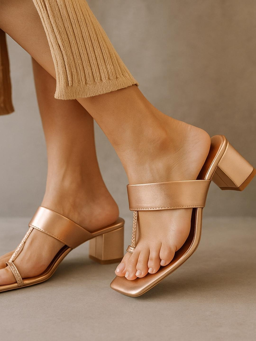 SHUNYA FOOTWEAR Women Rose Gold Synthetic Comfort Sandals