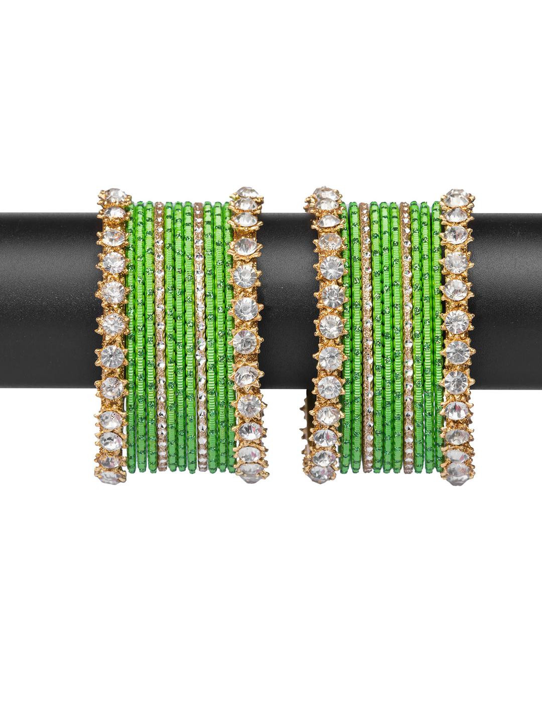 Mamon Creations Set Of 26 Green  Alloy Bangles