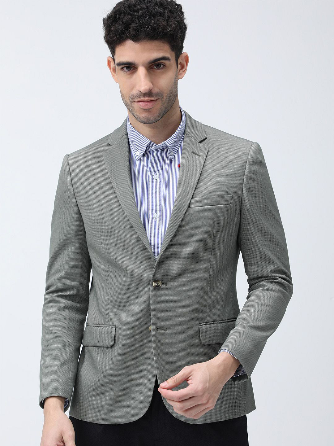 BARE BROWN Self Designed Slim-Fit Single Breasted Blazer