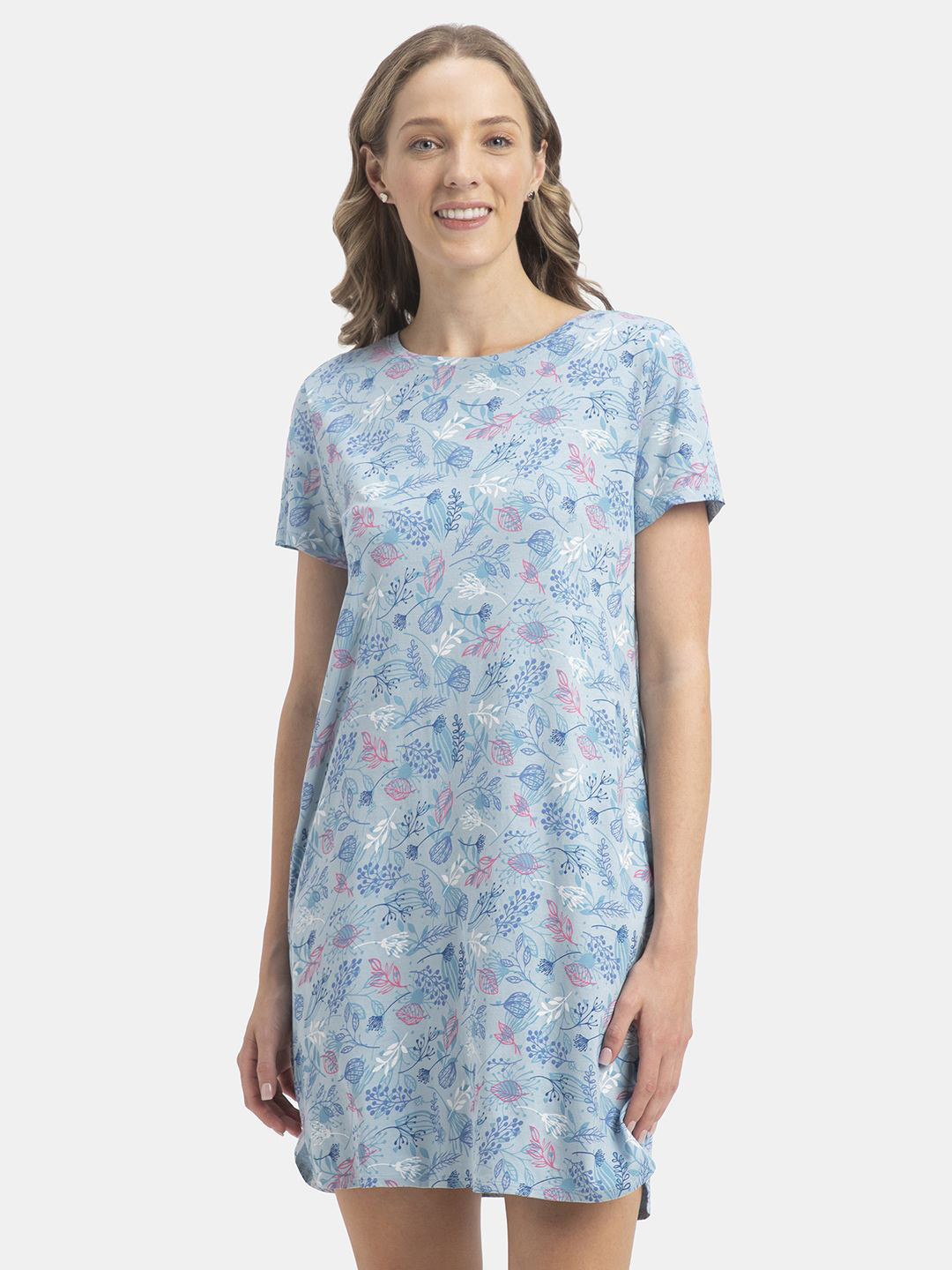 Jockey Printed Micro Modal Cotton Ruffled Hem Styled Sleep Dress-RX25