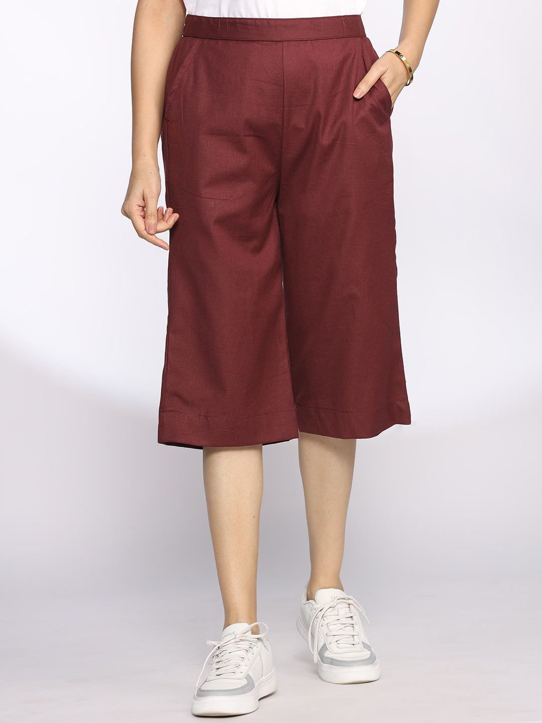 LetsDressUp Women Wine Cotton Relaxed Fit Shorts