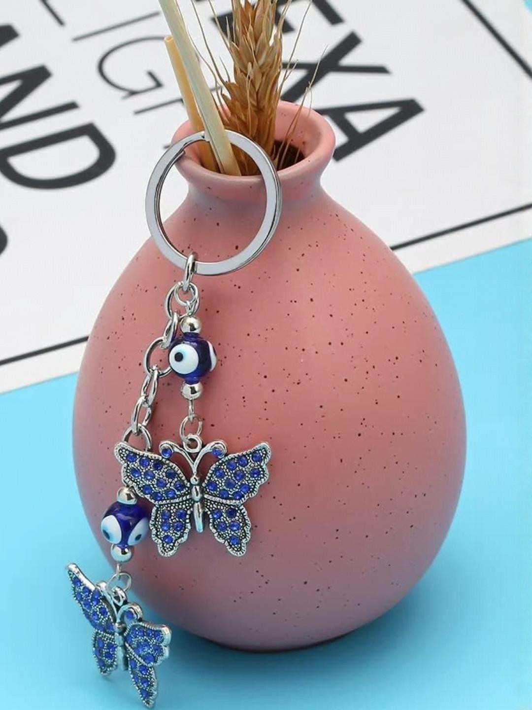 BLUE BEADS Silver-Toned & Blue Key Chain