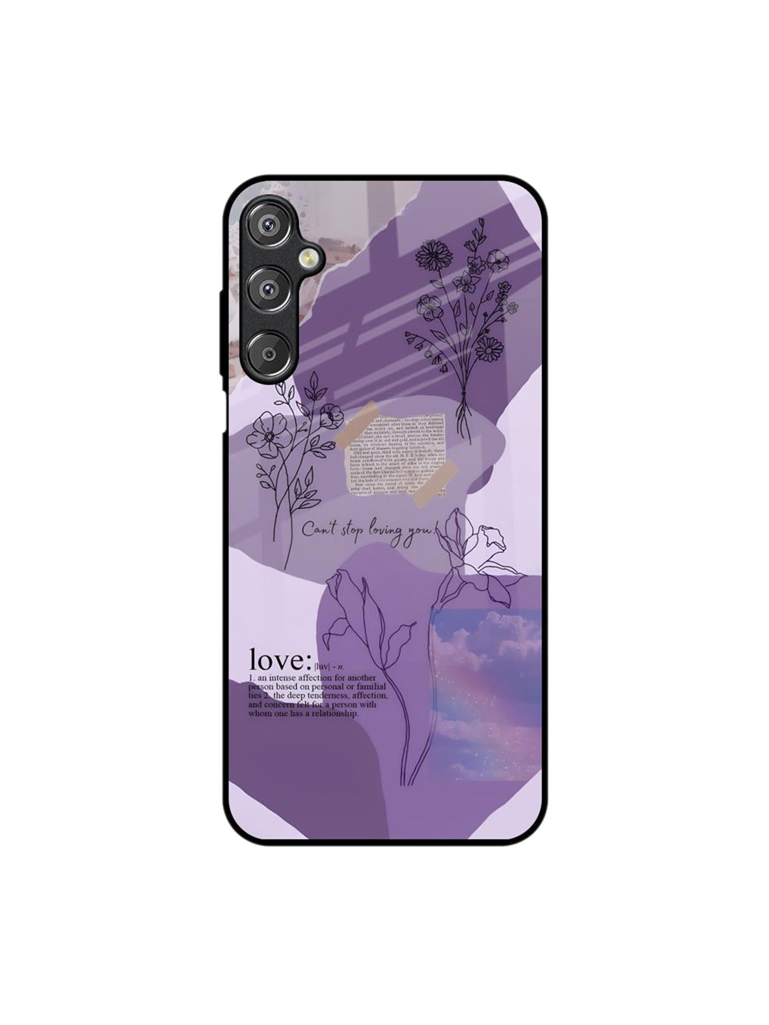 QRIOH Floral Printed Petal Poetry Glass Case for Samsung Galaxy F15 5G Mobile Accessories