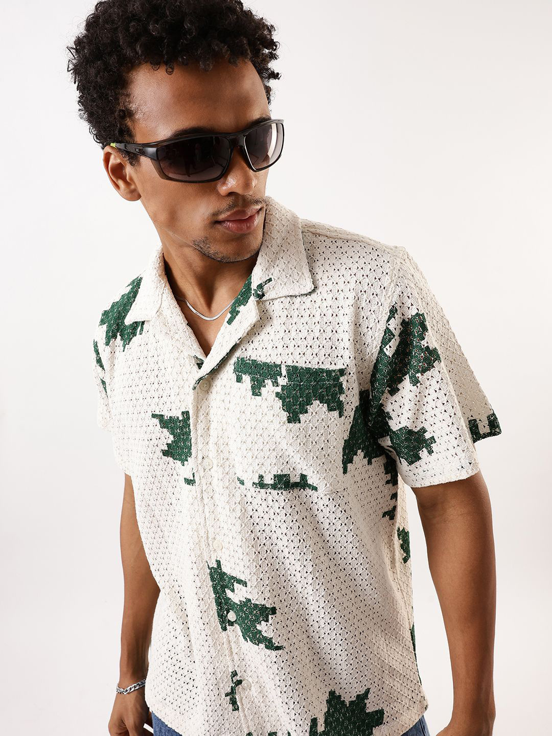 Hubberholme Crochet Abstract Print Casual Shirt