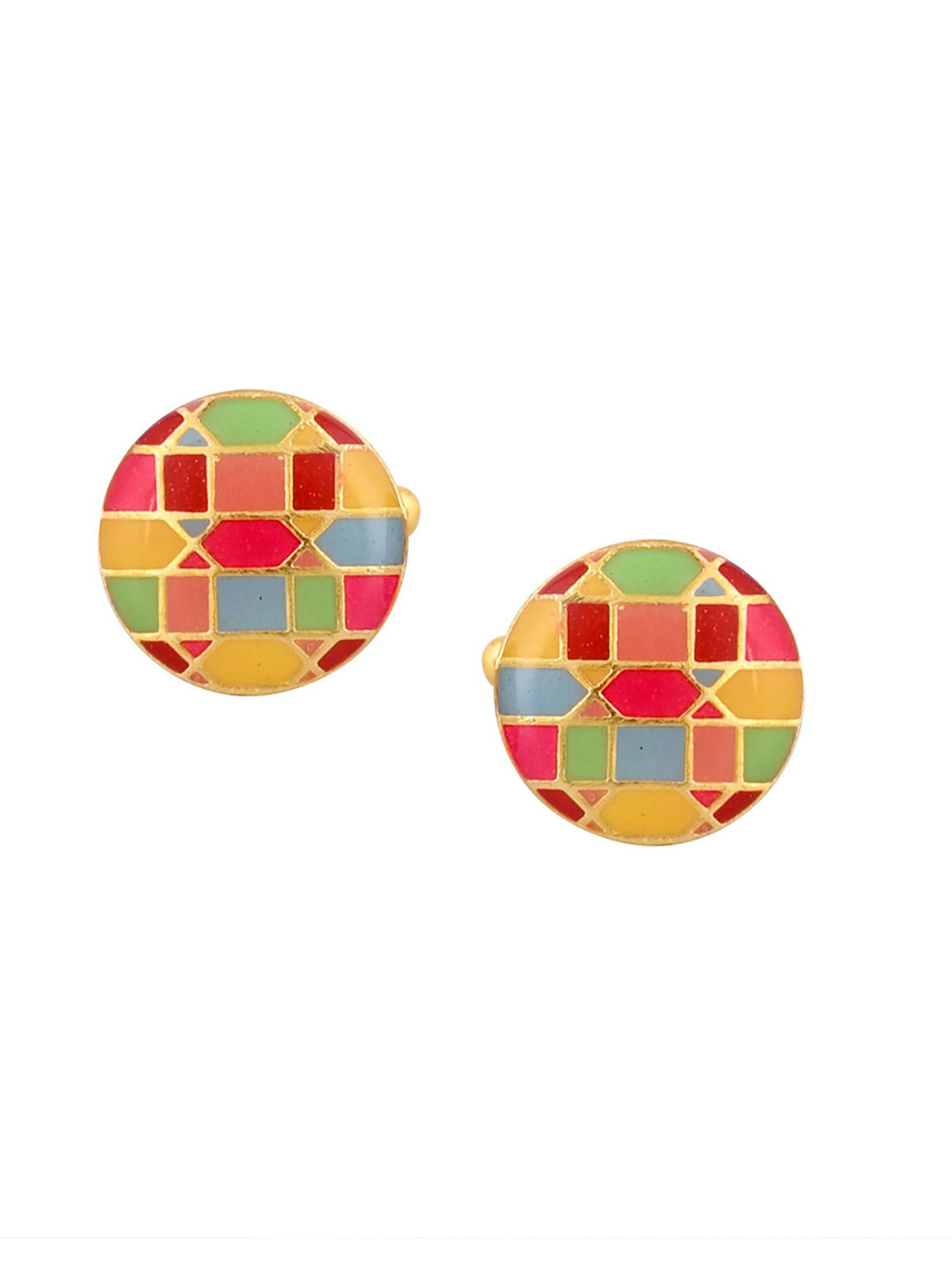 House of Pataudi Men Printed Gold-Plated Enamel Detail Cuff Links