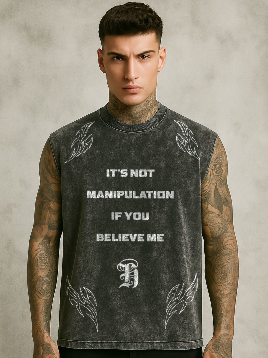 Hauntrex Unisex Manipulation Statement Vintage Oversized Tank T-shirt