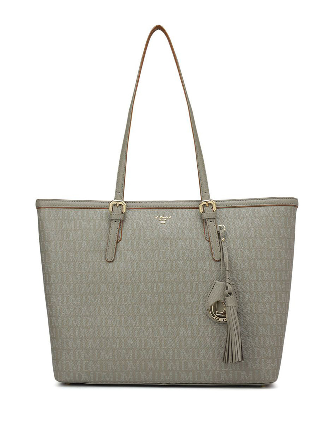 Da Milano LB-02086 Women Brand Logo Structured Tasselled Leather Shoulder Bag