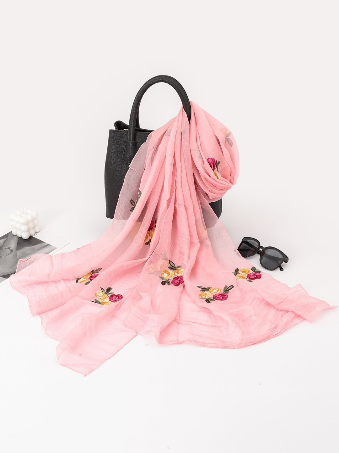 QUECY Women Flowers Embroidered Scarf