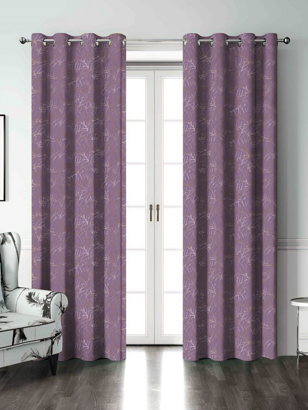 Aura Purple & Gold 2 Pieces Abstract Printed Door Curtains