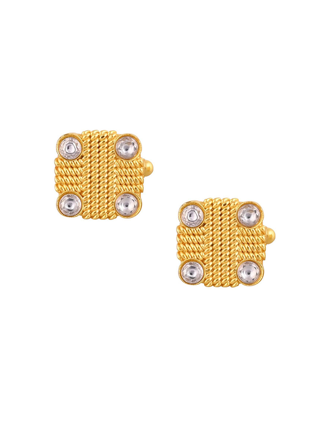House of Pataudi Men Embellished Gold-Plated Stones Studded Cuff Links