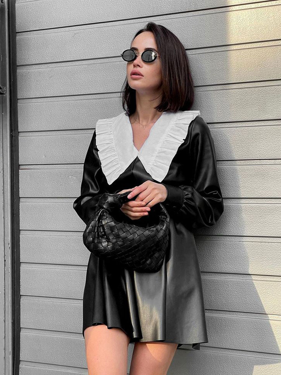 StyleCast Women Smocked Above the Keyboard Collar Cuffed Sleeves Fit & Flare Mini Dress