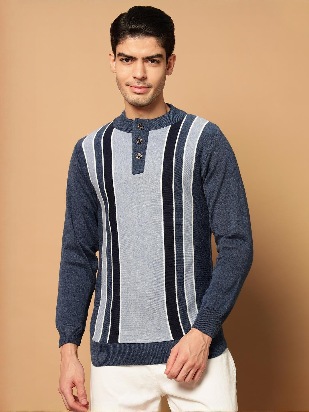 BUDAPEST Men Striped Woolen Pullover Sweater