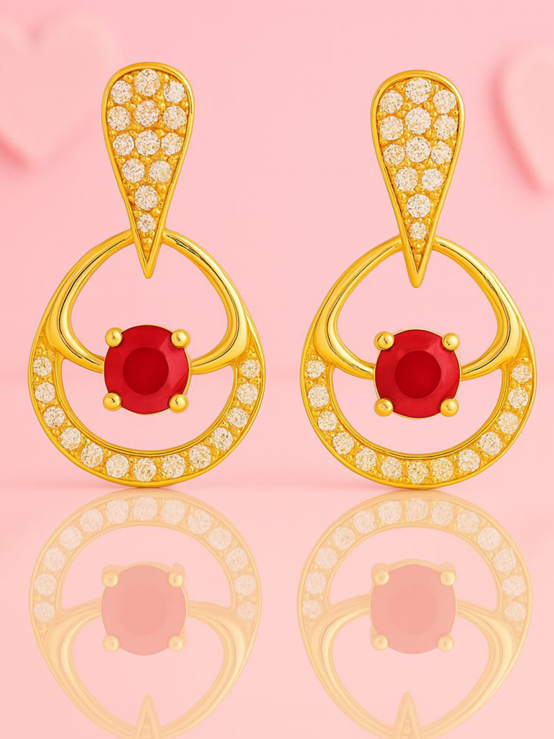 Zisthi 925 Sterling Silver Ruby and Zircon Studded Circle Drop Earrings