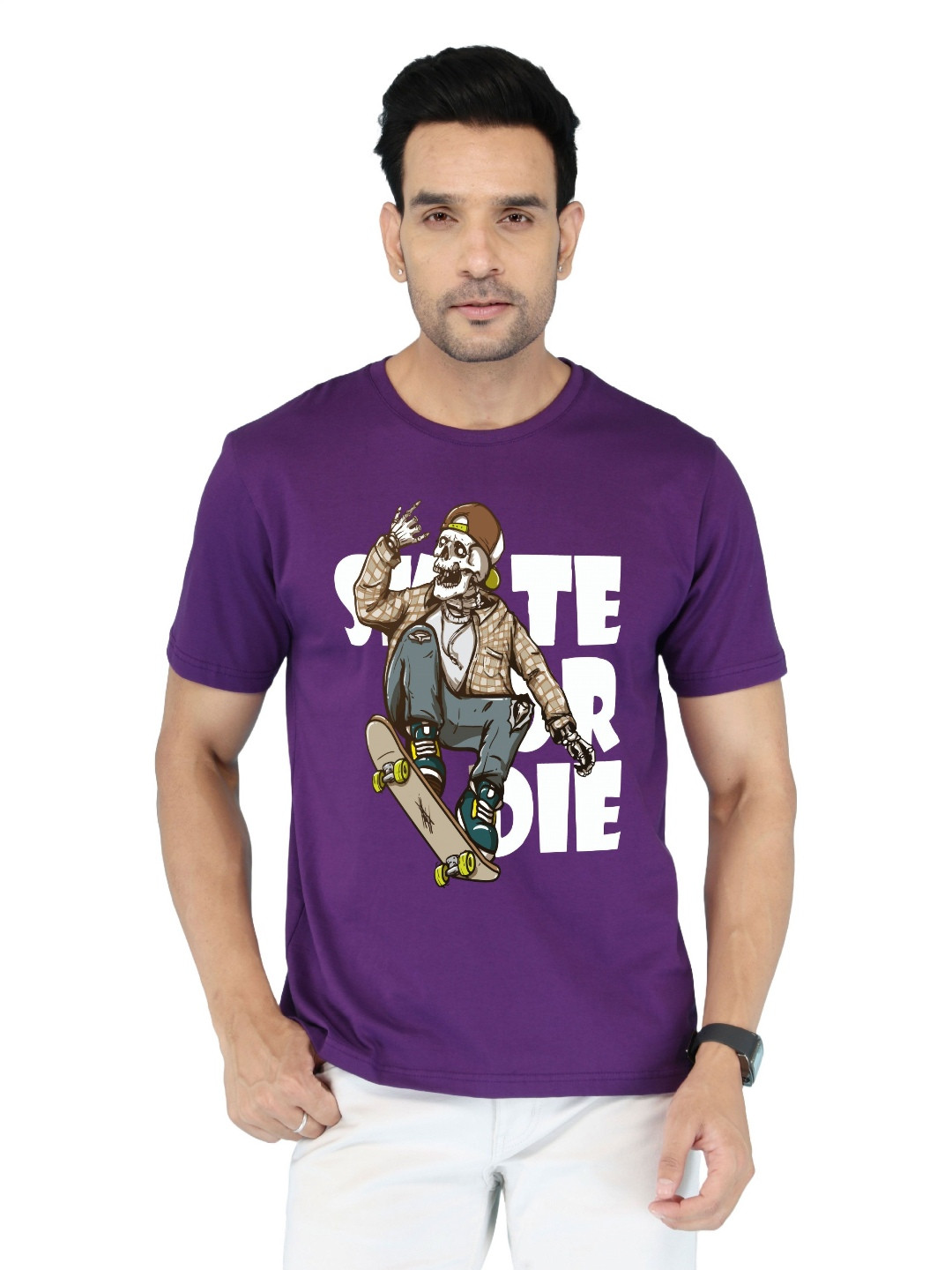 NOBLE HUSTLE Printed Round-Neck Pure Cotton T-shirt