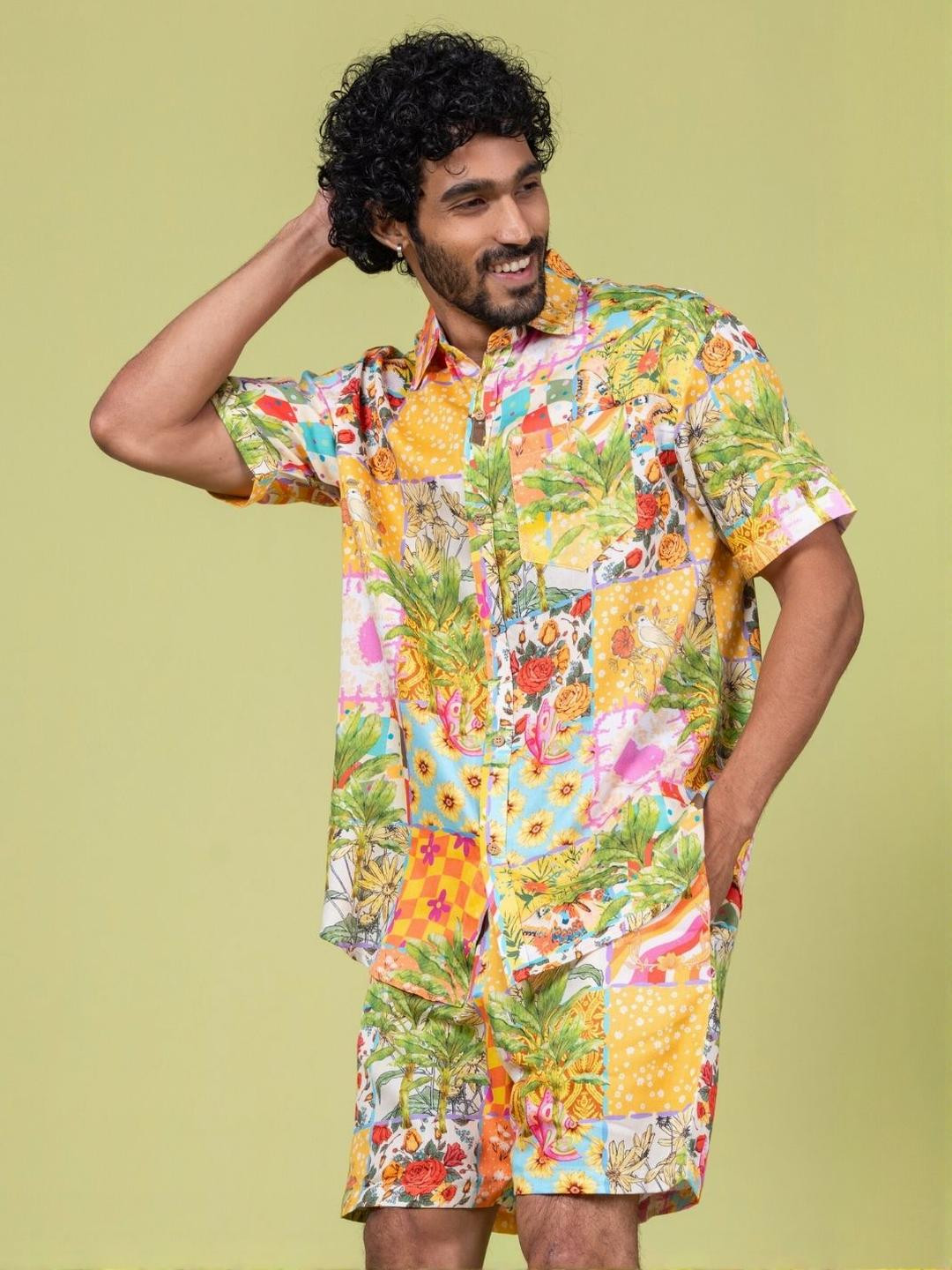 Tura Turi Men Summertime Printed Cotton Shirt & Shorts Set