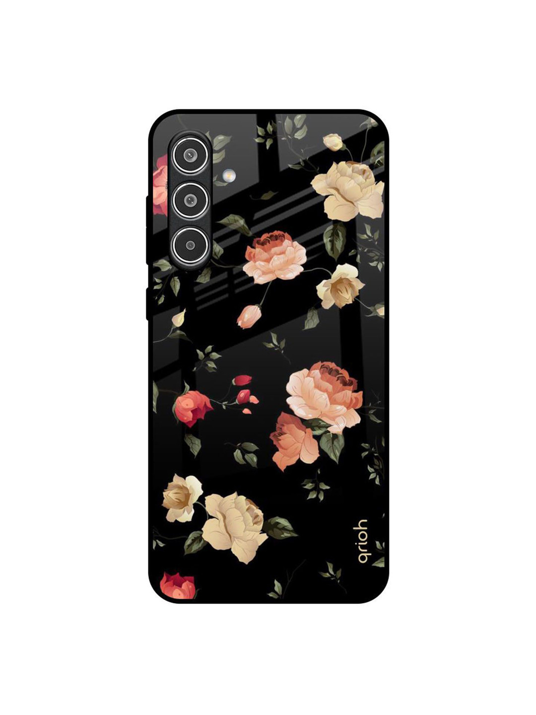 QRIOH Black Spring Floral Printed Samsung Galaxy A56 5G Glass Back Case Mobile Accessories