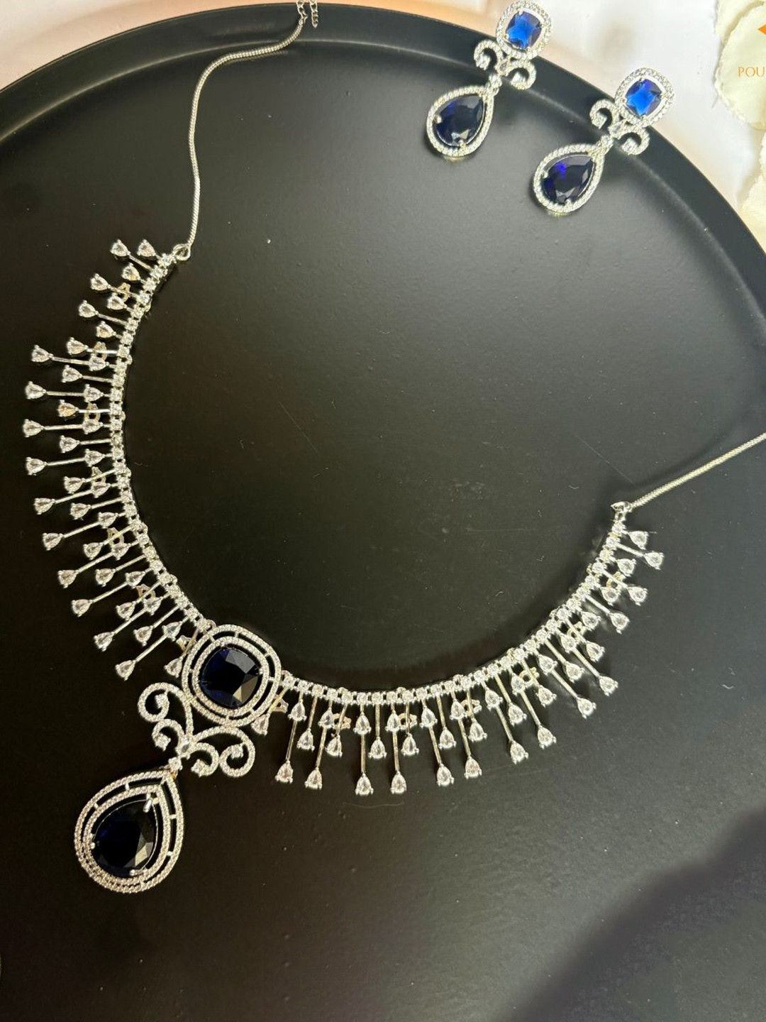 Poush Luxury Silver-Toned Necklace and Earrings