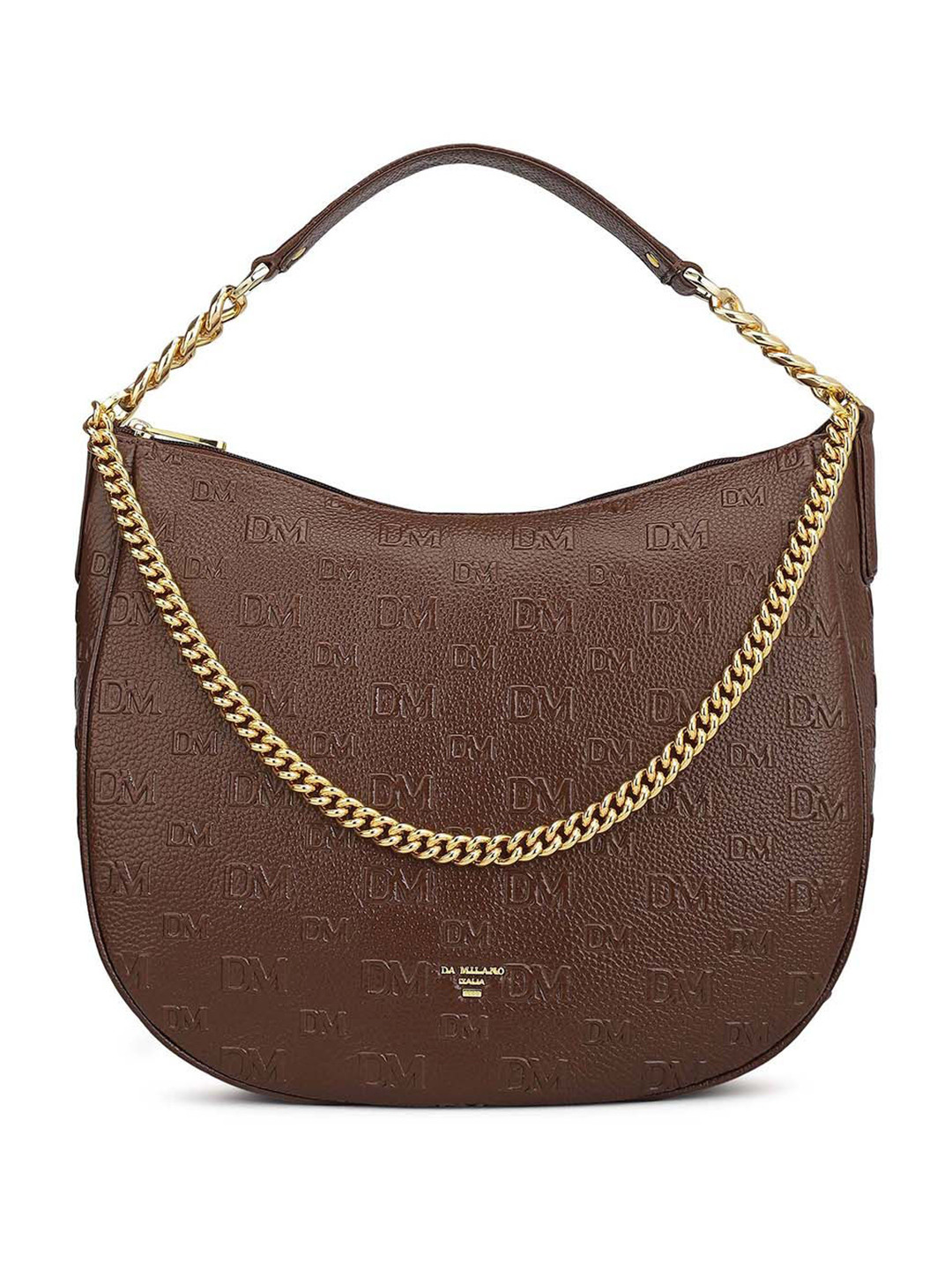 Da Milano LB-00601 Women Brand Logo Half Moon Leather Hobo Bag